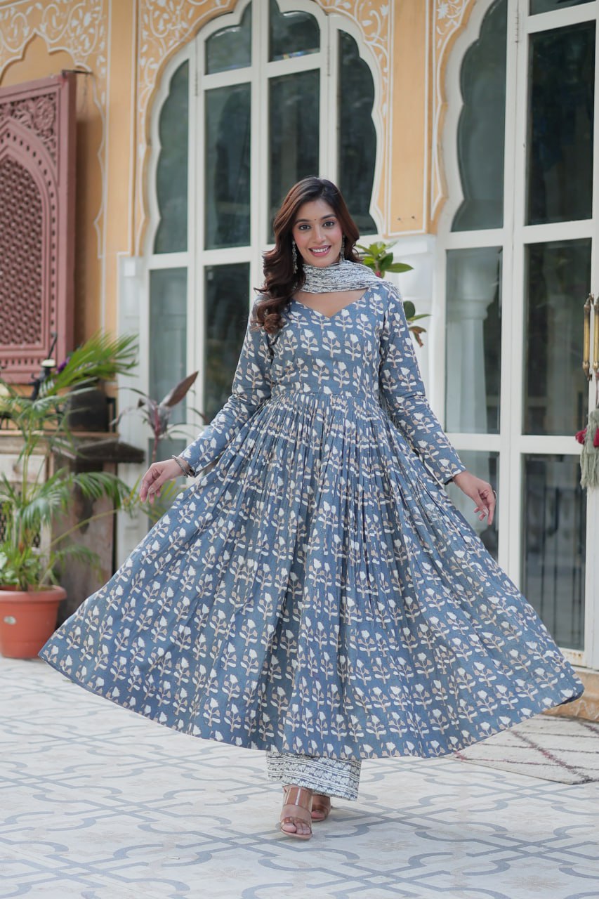 Amazing Classic Blue Color Cotton Fabric Designer Suit