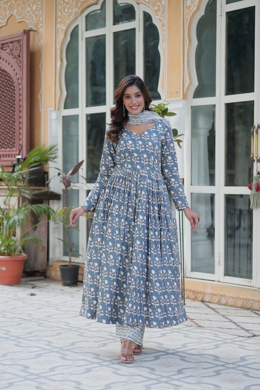 Amazing Classic Blue Color Cotton Fabric Designer Suit
