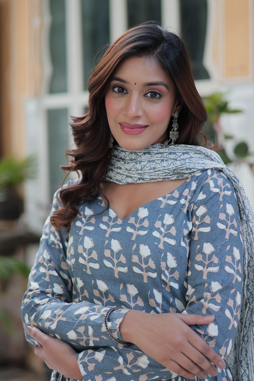 Amazing Classic Blue Color Cotton Fabric Designer Suit