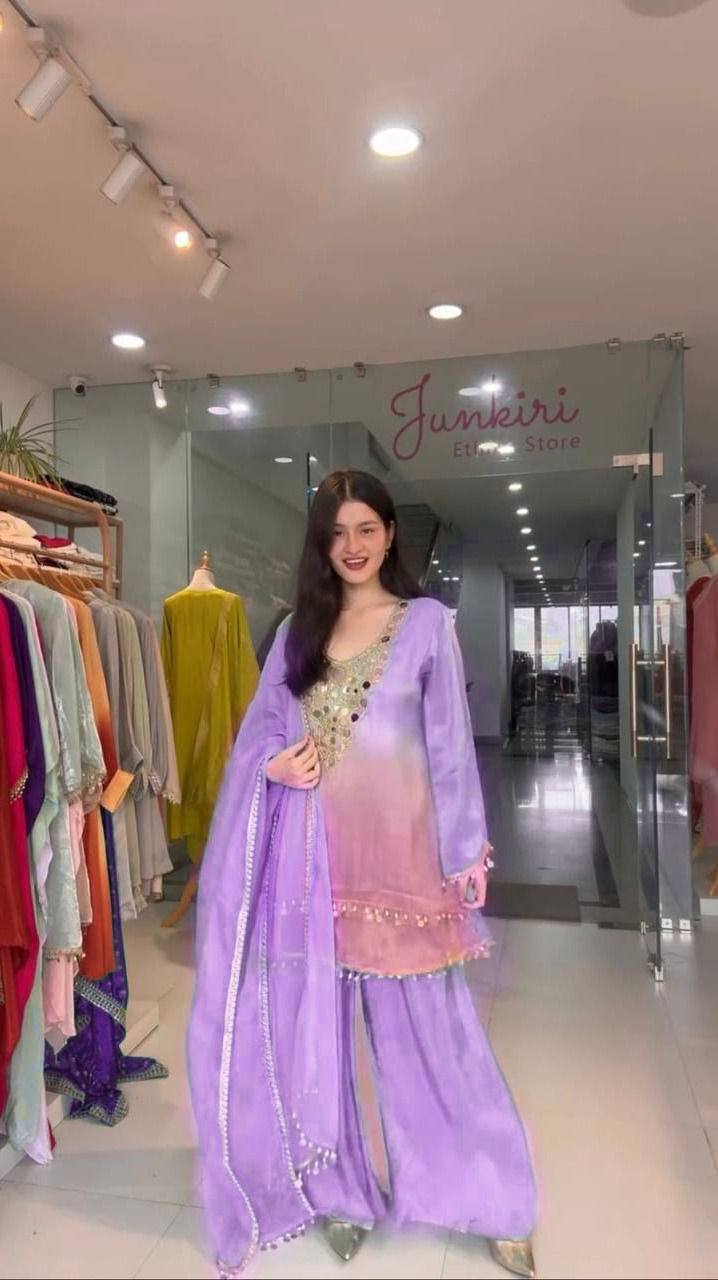 Mirror Muse, Handwork Top with Flared Plazo & Dupatta