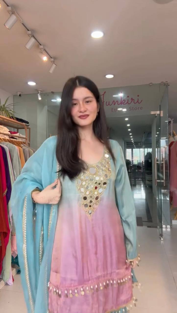 Mirror Muse, Handwork Top with Flared Plazo & Dupatta