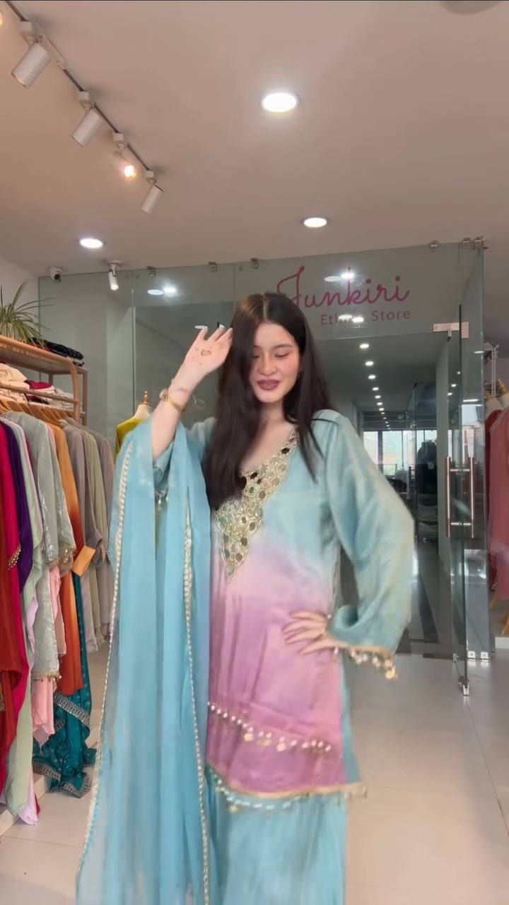 Mirror Muse, Handwork Top with Flared Plazo & Dupatta