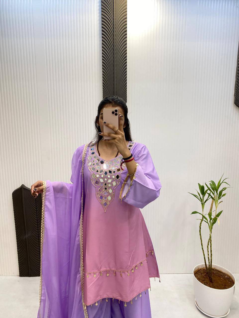 Mirror Muse, Handwork Top with Flared Plazo & Dupatta