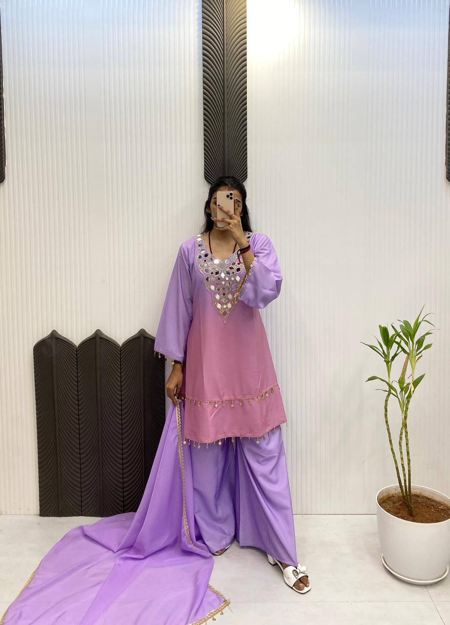 Mirror Muse, Handwork Top with Flared Plazo & Dupatta