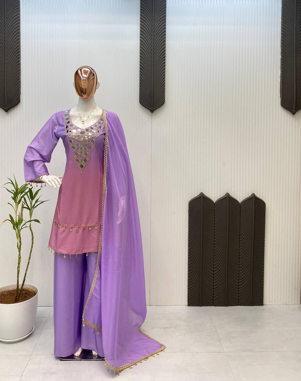 Mirror Muse, Handwork Top with Flared Plazo & Dupatta
