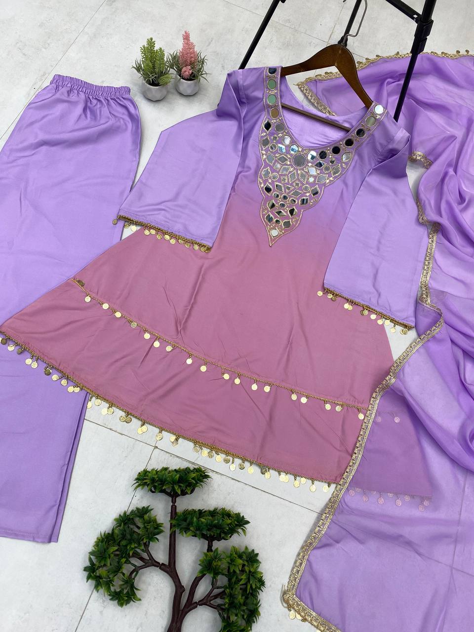 Mirror Muse, Handwork Top with Flared Plazo & Dupatta