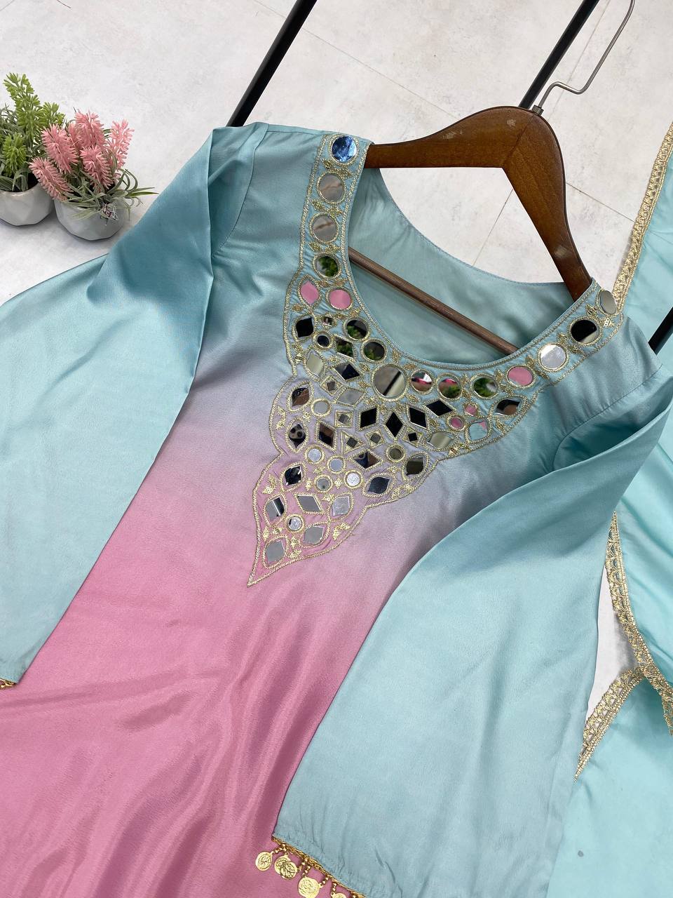 Mirror Muse, Handwork Top with Flared Plazo & Dupatta