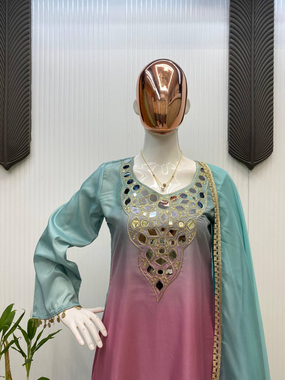 Mirror Muse, Handwork Top with Flared Plazo & Dupatta