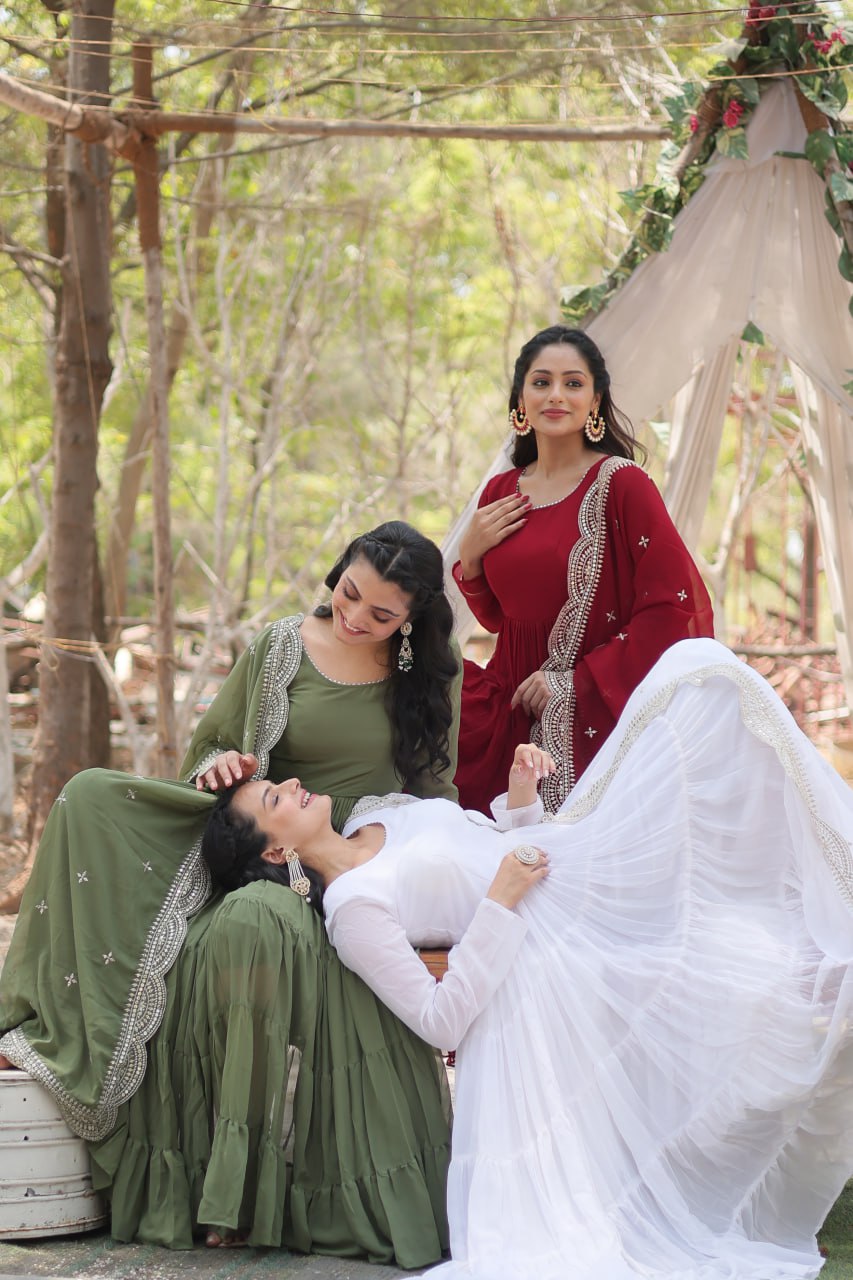 Stylish Faux Georgette Flair Gown with Matching Designer Dupatta