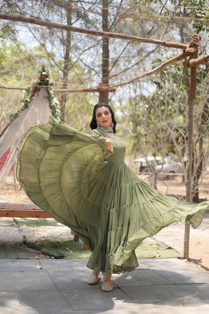 Stylish Faux Georgette Flair Gown with Matching Designer Dupatta
