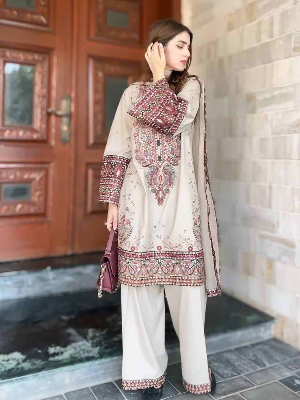 Stylish Partywear Plazzo Suit with Fancy Sequence Detailing