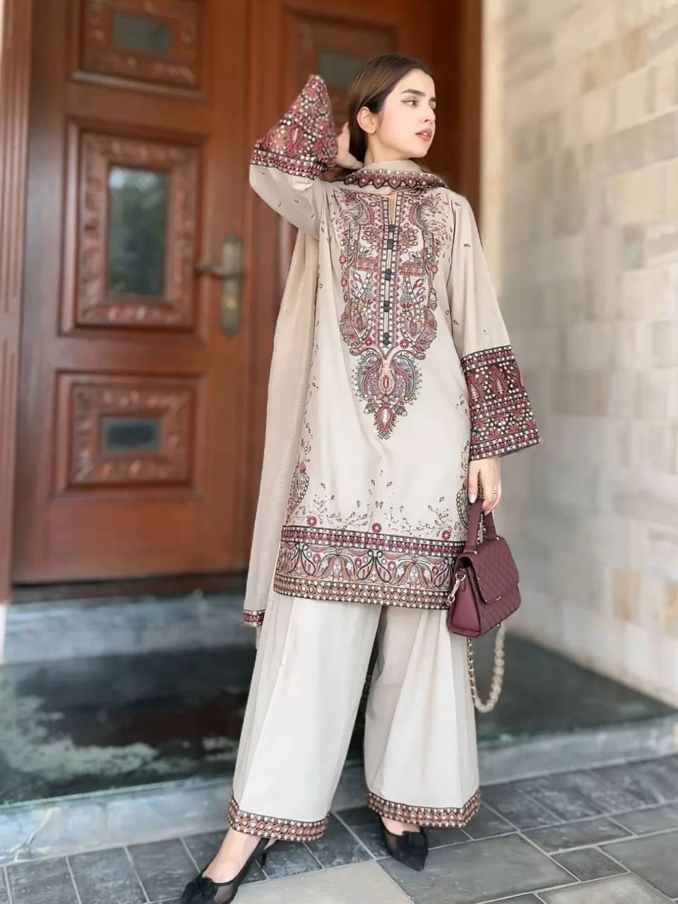 Stylish Partywear Plazzo Suit with Fancy Sequence Detailing