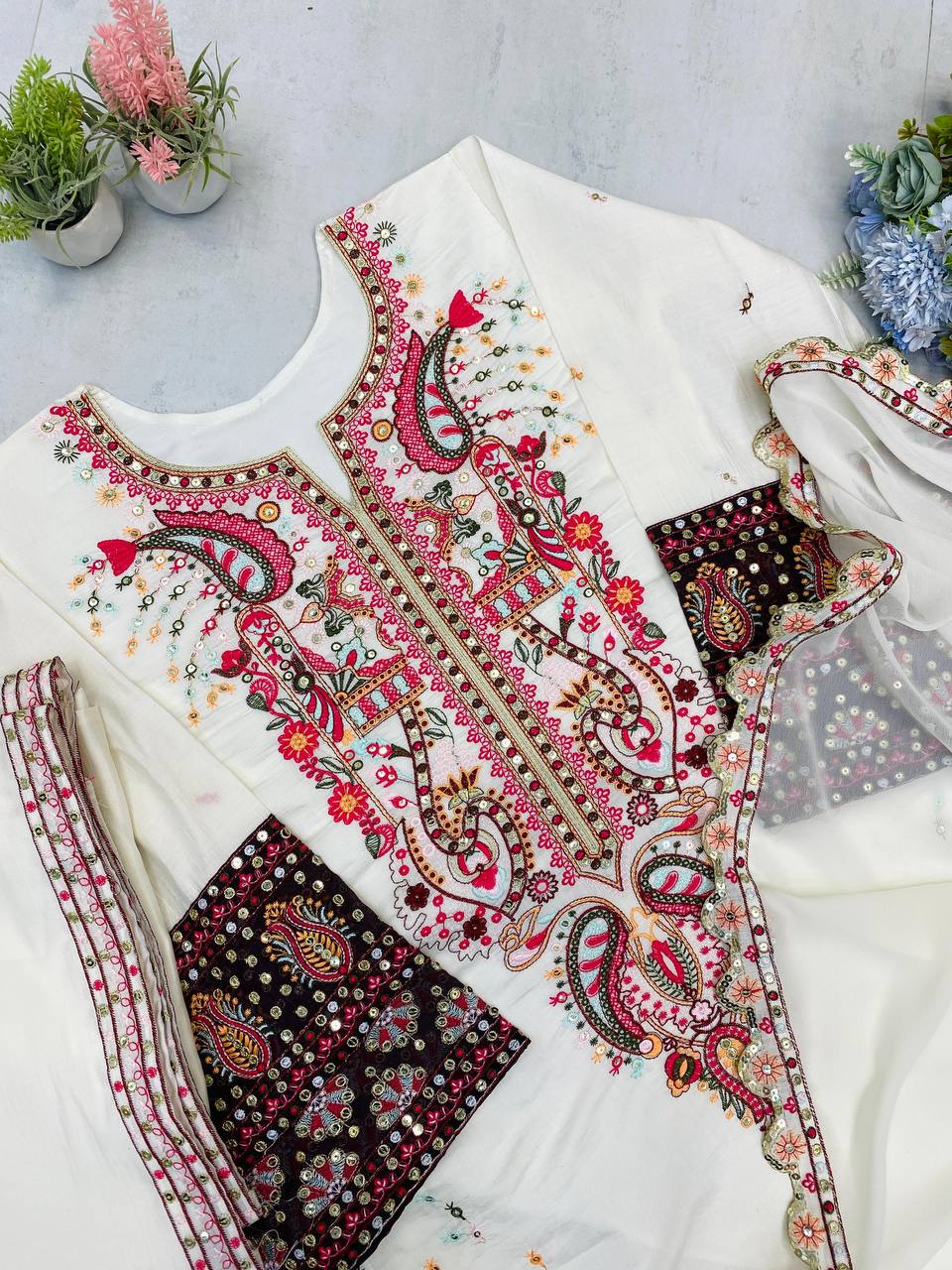 Stylish Partywear Plazzo Suit with Fancy Sequence Detailing