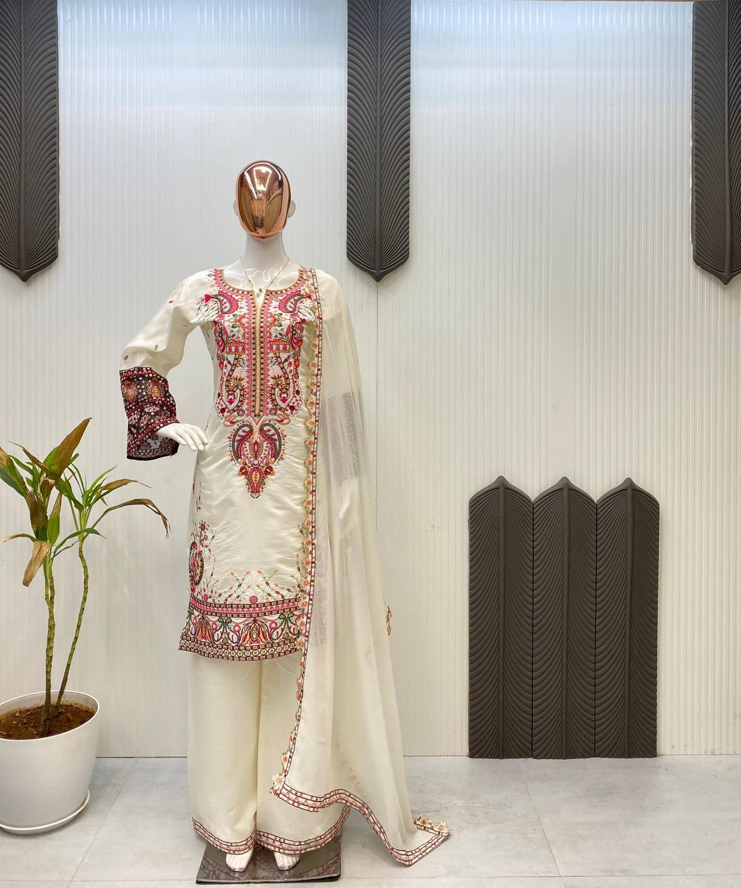 Stylish Partywear Plazzo Suit with Fancy Sequence Detailing