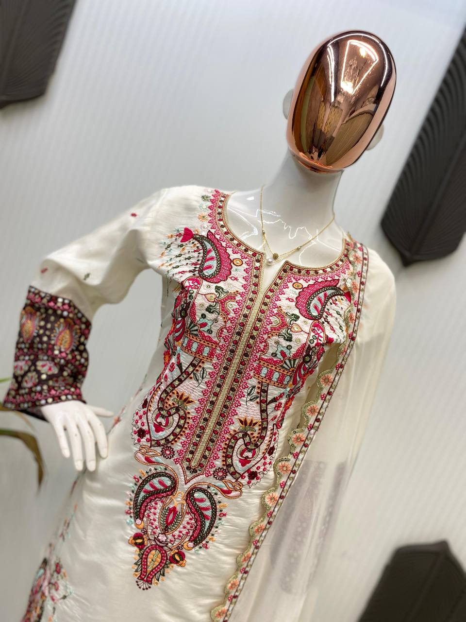 Stylish Partywear Plazzo Suit with Fancy Sequence Detailing
