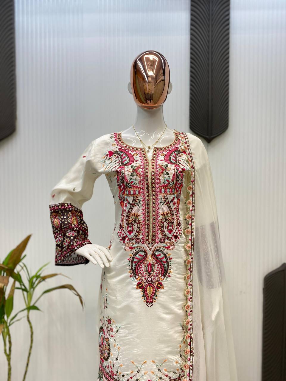 Stylish Partywear Plazzo Suit with Fancy Sequence Detailing