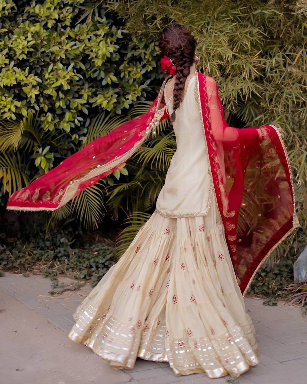 Luxury Three-Piece Sarara Suit with Intricate Sequence Embroidery