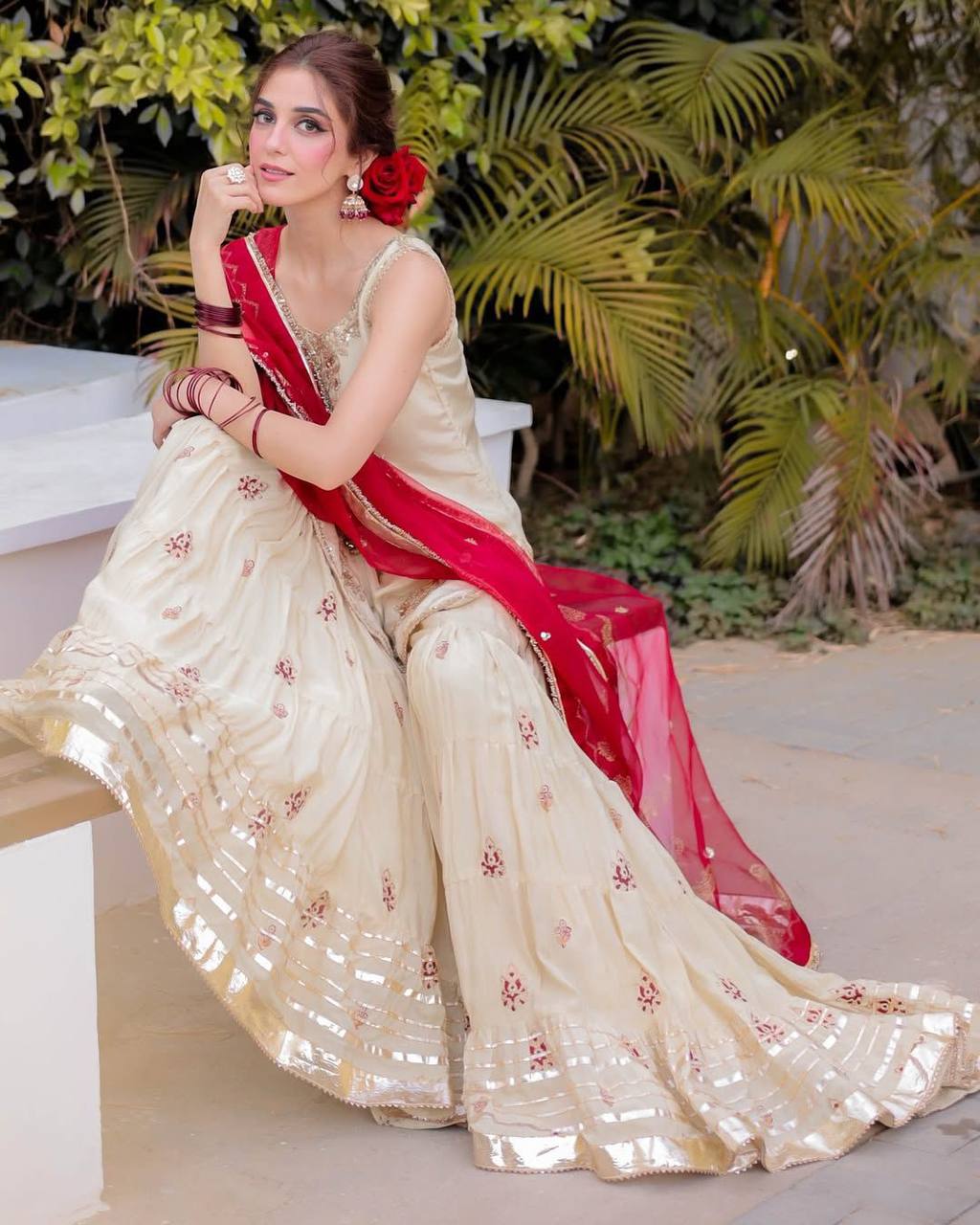 Luxury Three-Piece Sarara Suit with Intricate Sequence Embroidery