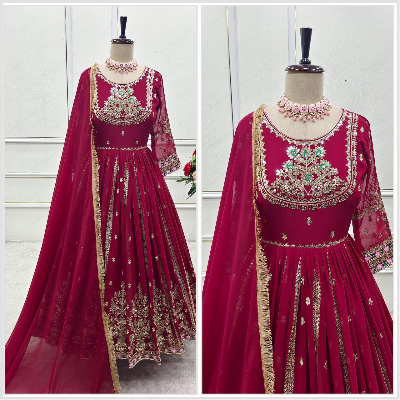 New Collection Designer Georgette Gown Pant Dupatta Set β Premium Quality