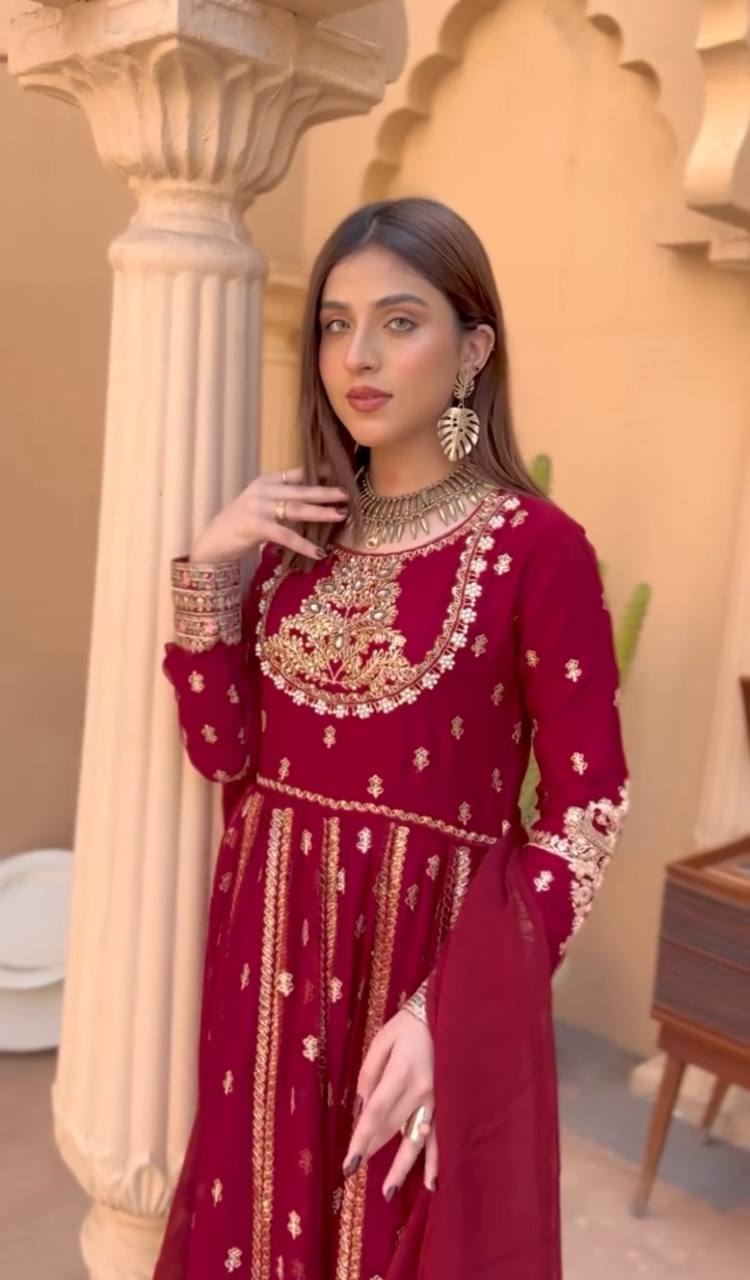 New Collection Designer Georgette Gown Pant Dupatta Set β Premium Quality