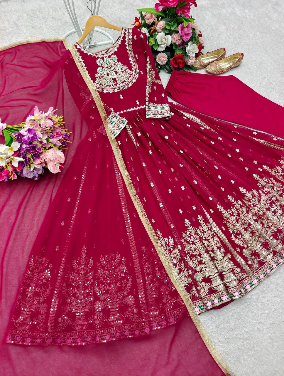 New Collection Designer Georgette Gown Pant Dupatta Set β Premium Quality