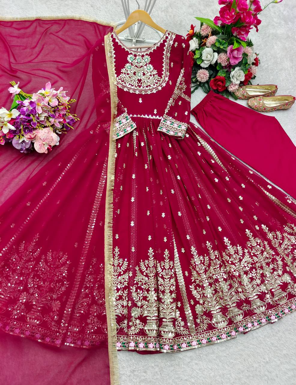 New Collection Designer Georgette Gown Pant Dupatta Set β Premium Quality