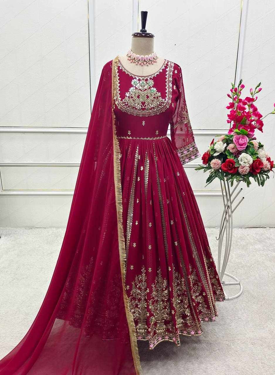 New Collection Designer Georgette Gown Pant Dupatta Set β Premium Quality