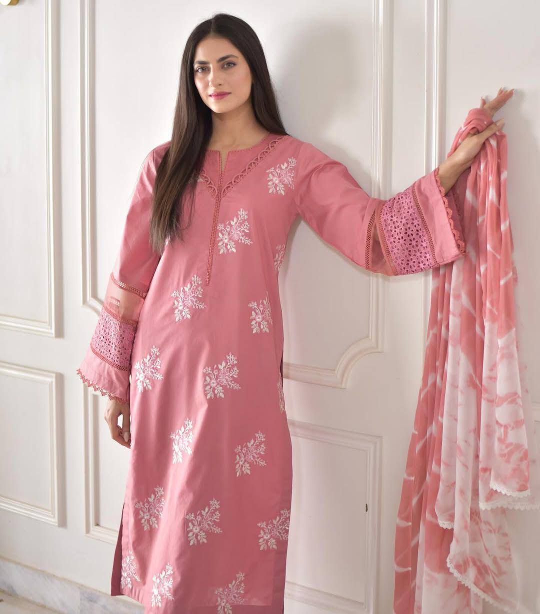 Premium Roman Silk Suit with Silver Chiffon Dupatta
