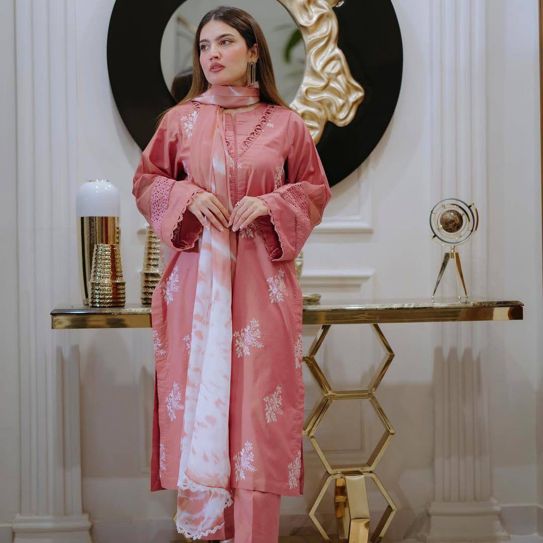 Premium Roman Silk Suit with Silver Chiffon Dupatta