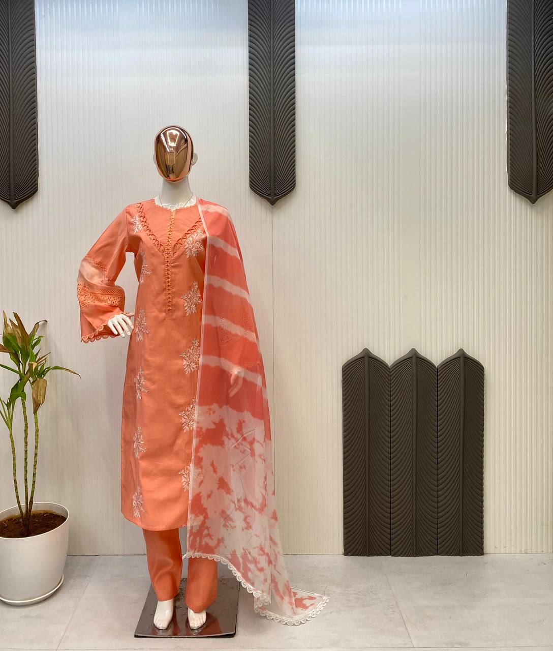 Premium Roman Silk Suit with Silver Chiffon Dupatta