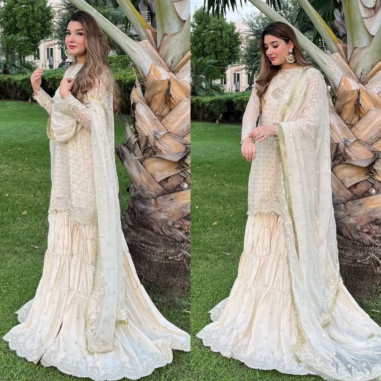 Elegant Heavy Chinon Suit with Sequin Embroidery & Latkan Dori