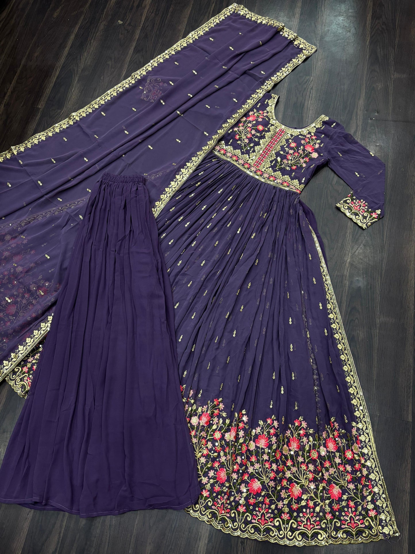 Classic Black Sequin-Embellished Sharara Suit with Net Dupatta