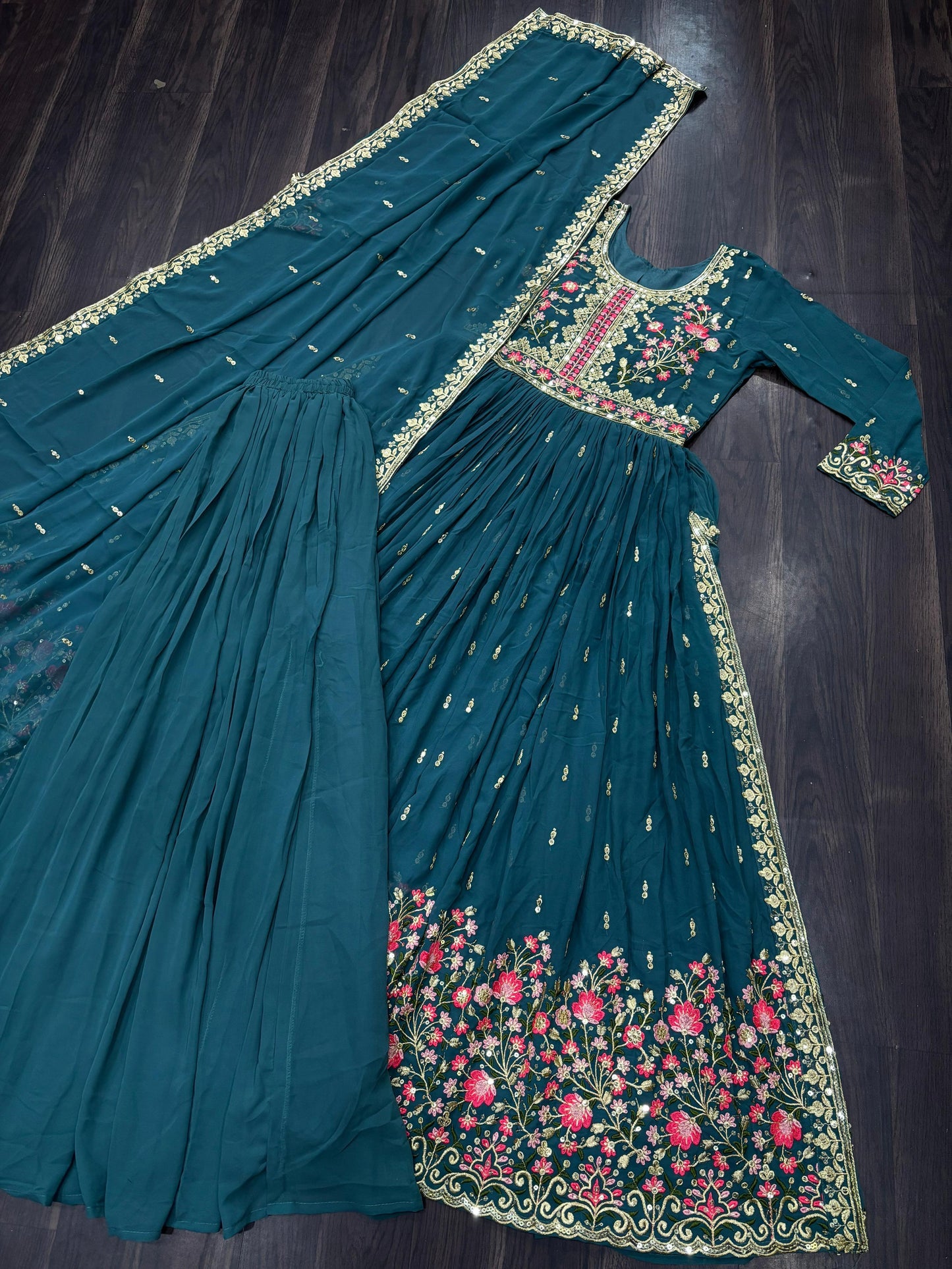 Classic Black Sequin-Embellished Sharara Suit with Net Dupatta