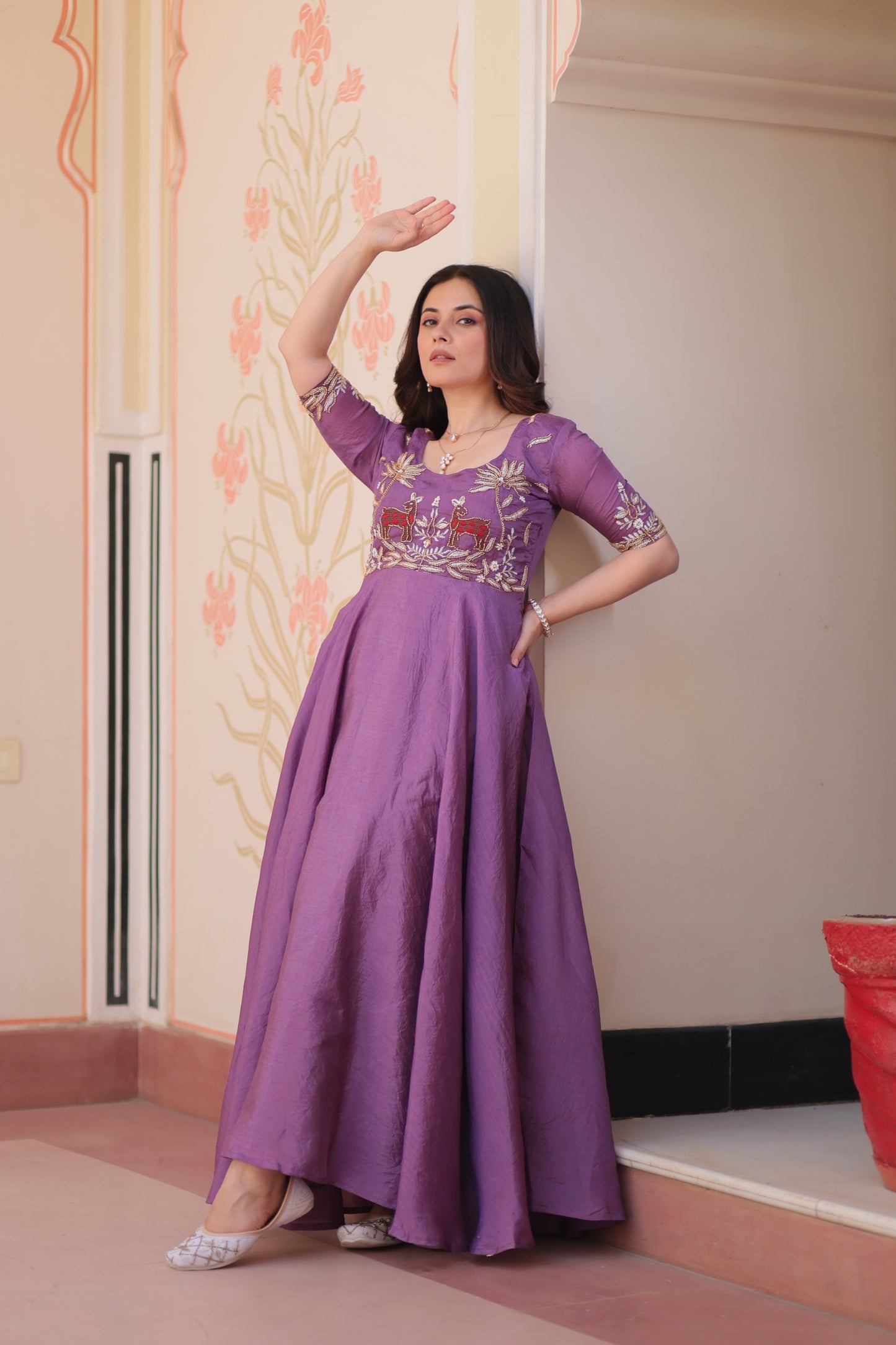 Royal Blue Velvet Embellished Designer Gown