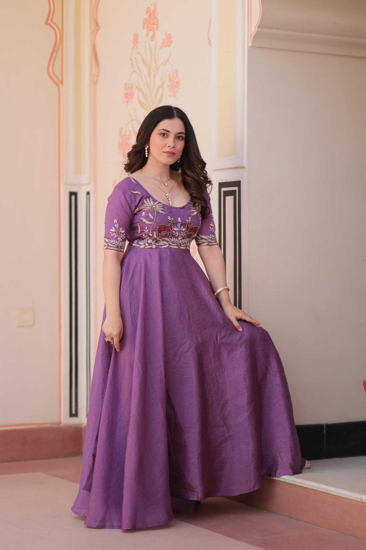 Royal Blue Velvet Embellished Designer Gown