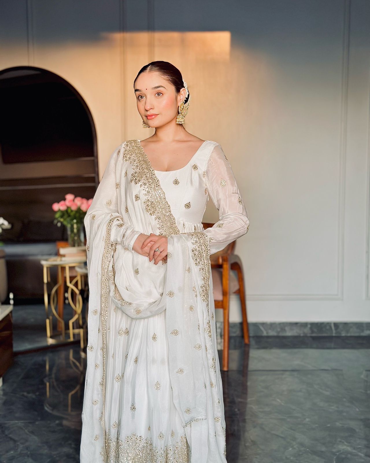 Designer Chinon Silk Gown Pant Dupatta Set | New Festive Collection