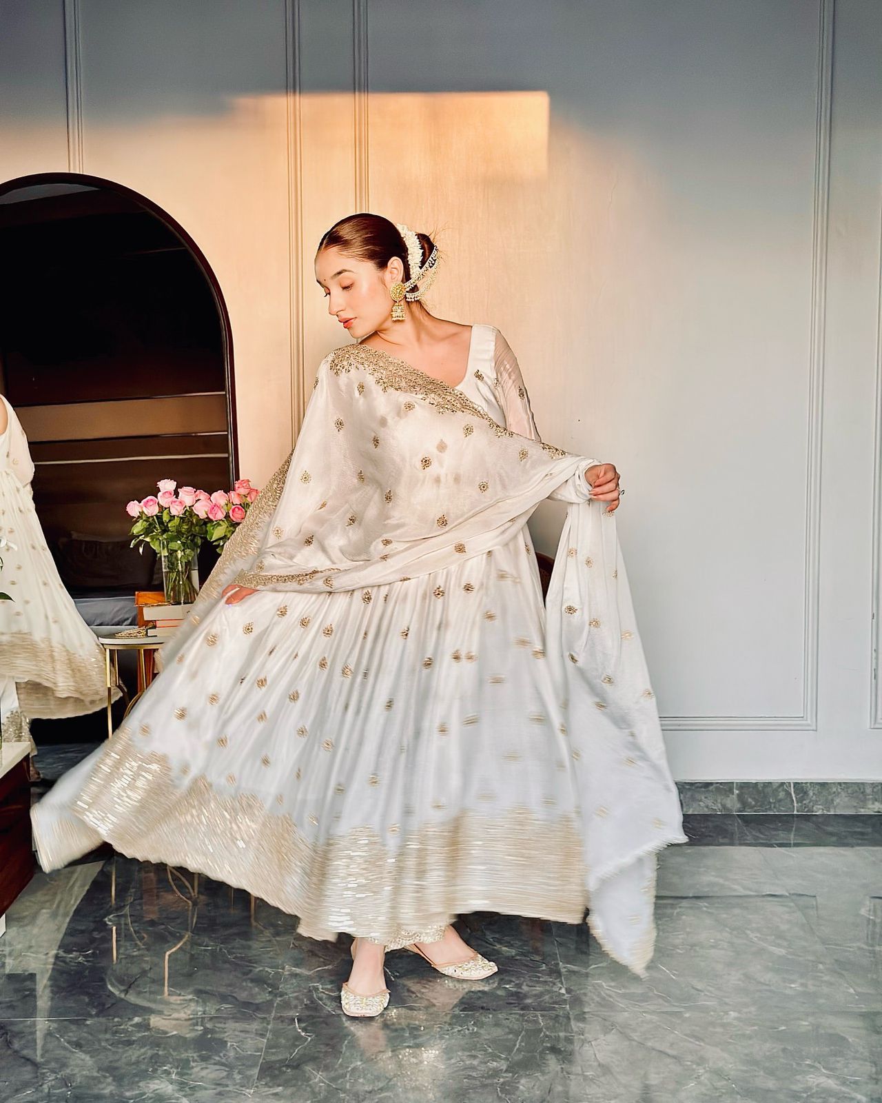 Designer Chinon Silk Gown Pant Dupatta Set | New Festive Collection