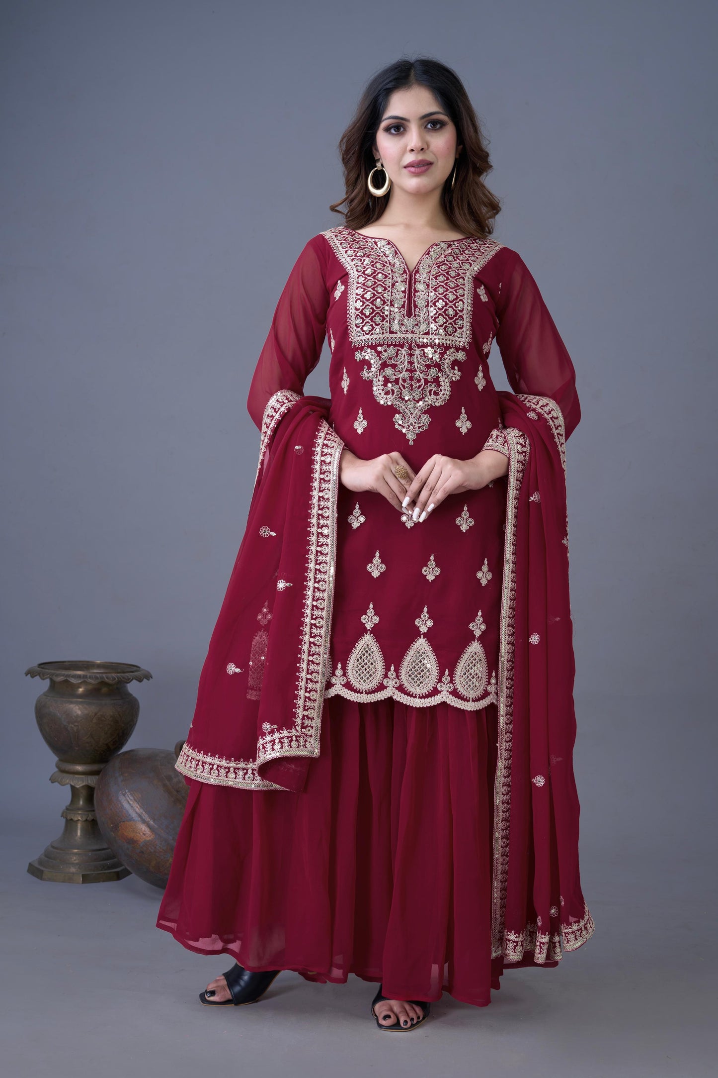 Festive Special: Embroidered Designer Sharara Set with Dupatta