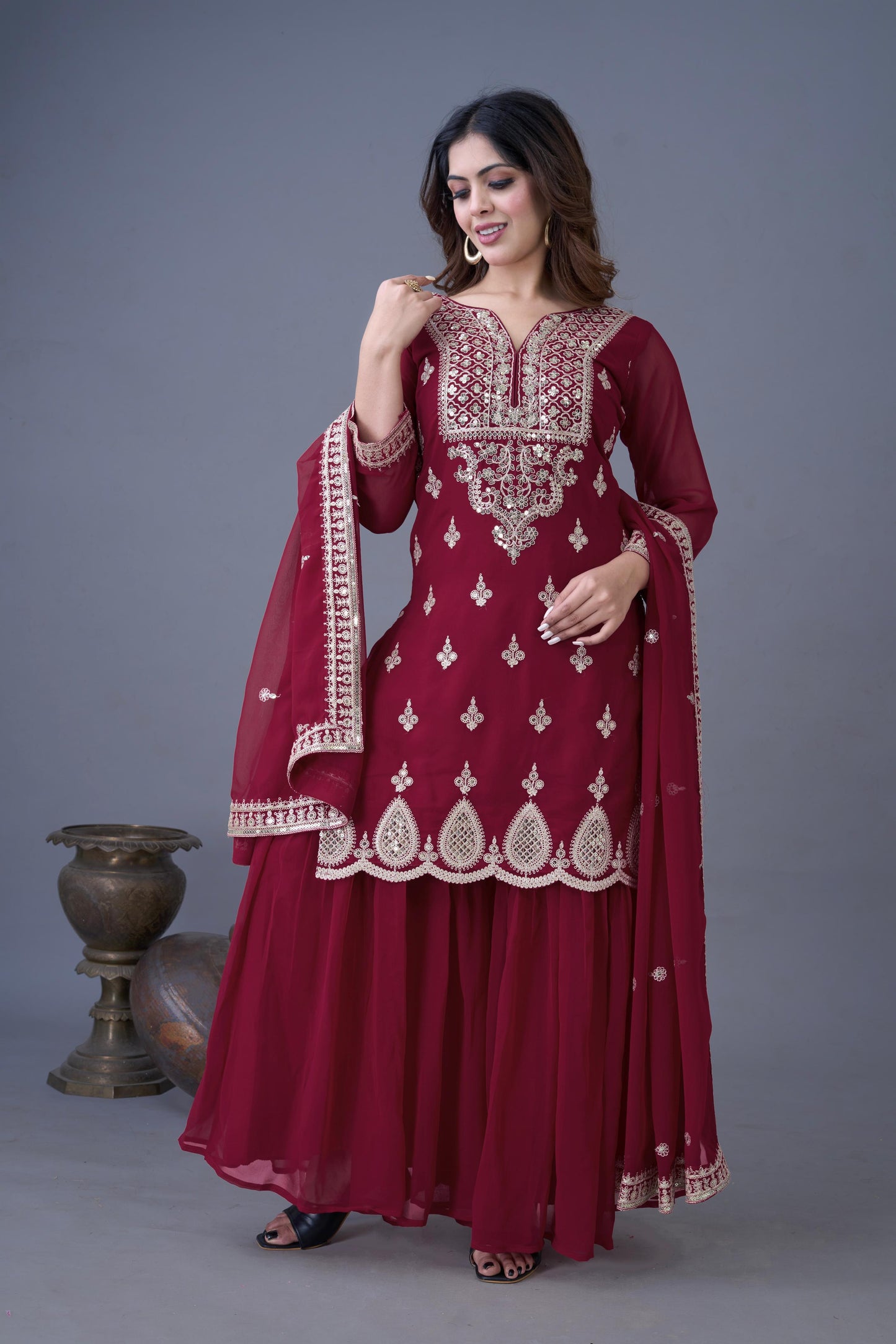 Festive Special: Embroidered Designer Sharara Set with Dupatta