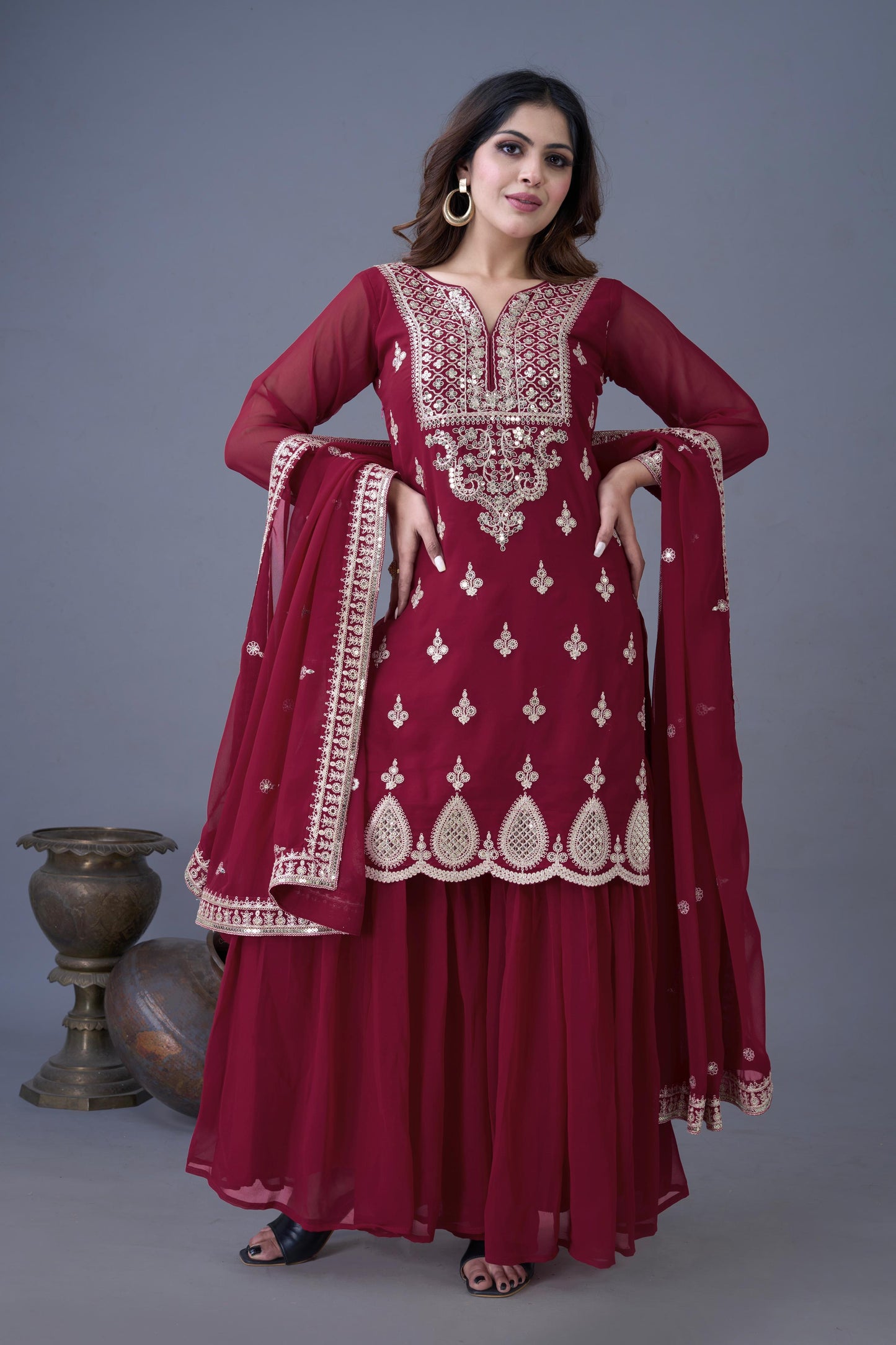 Festive Special: Embroidered Designer Sharara Set with Dupatta