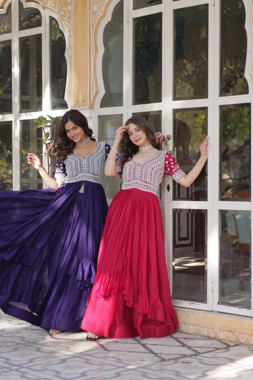 Star Georgette with Embroidery Beads Sequins-work
