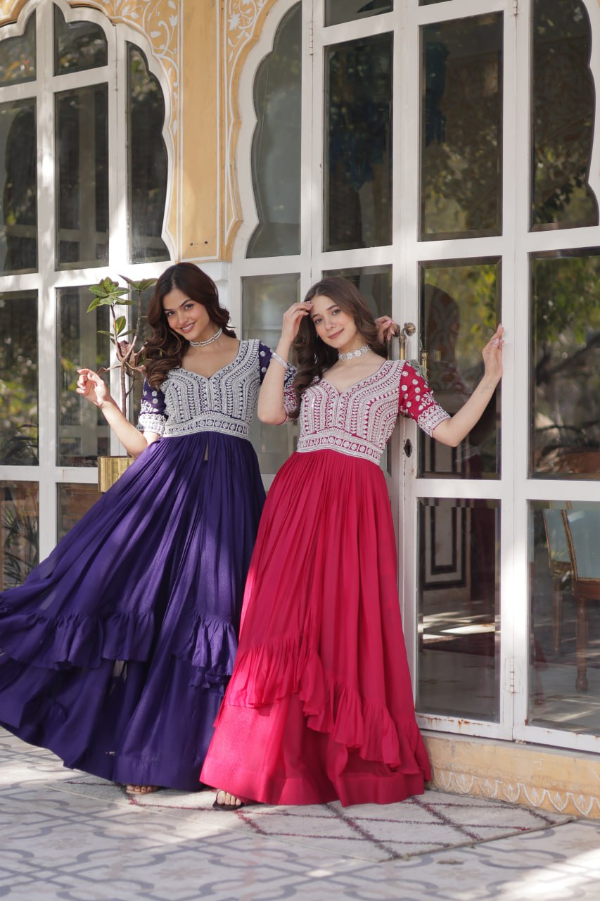 Star Georgette with Embroidery Beads Sequins-work