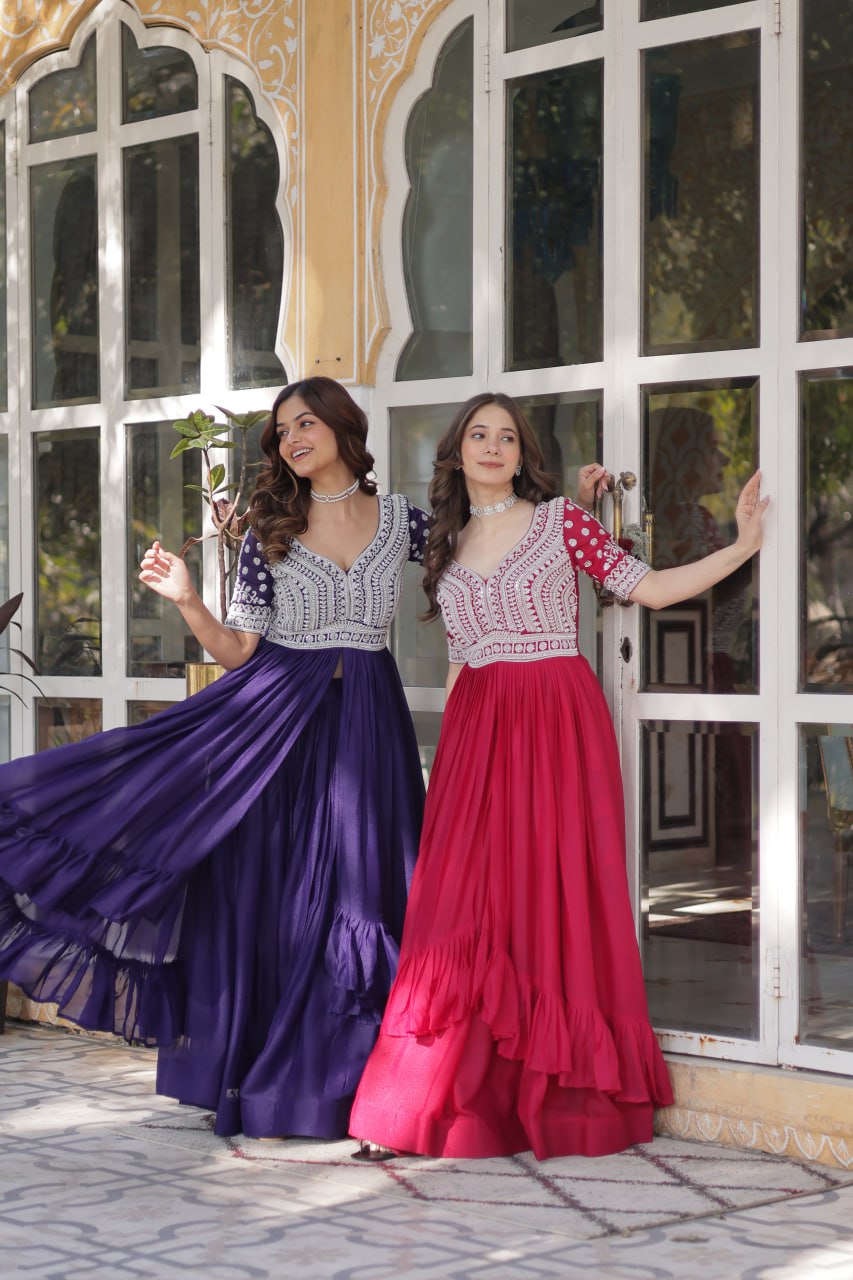 Star Georgette with Embroidery Beads Sequins-work