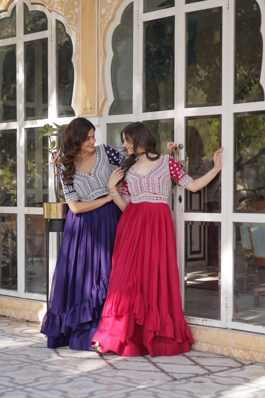 Star Georgette with Embroidery Beads Sequins-work