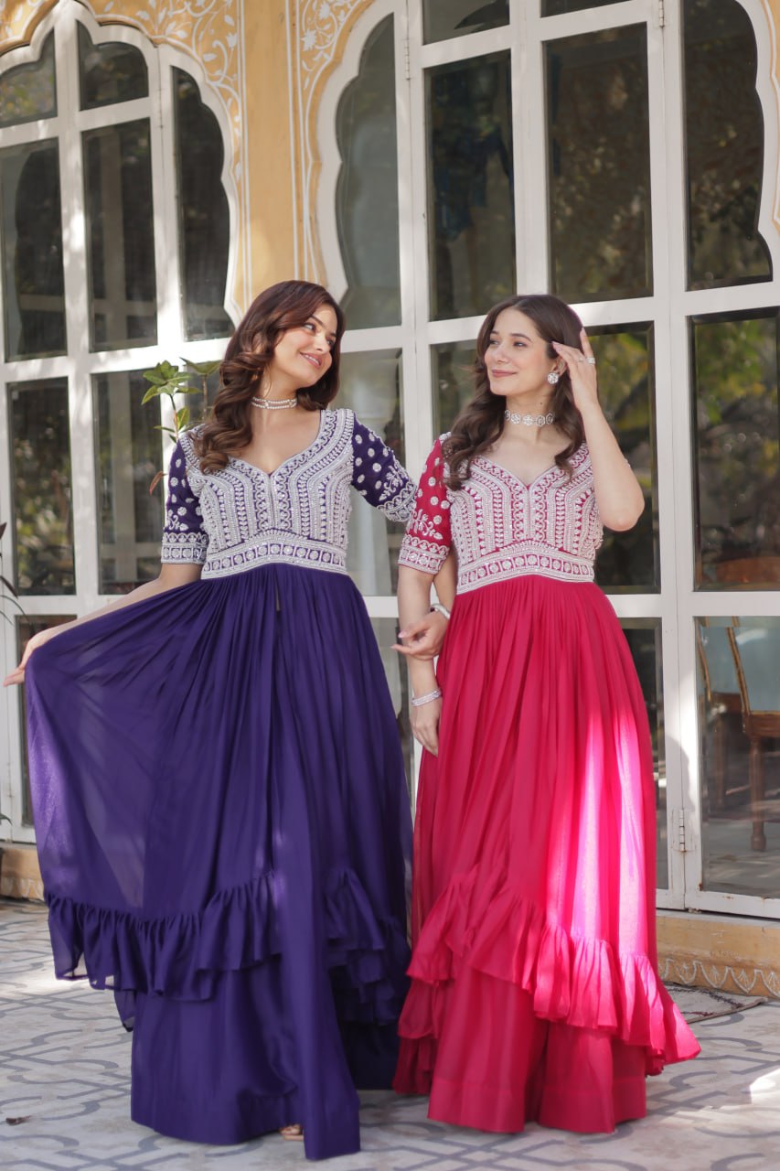 Star Georgette with Embroidery Beads Sequins-work
