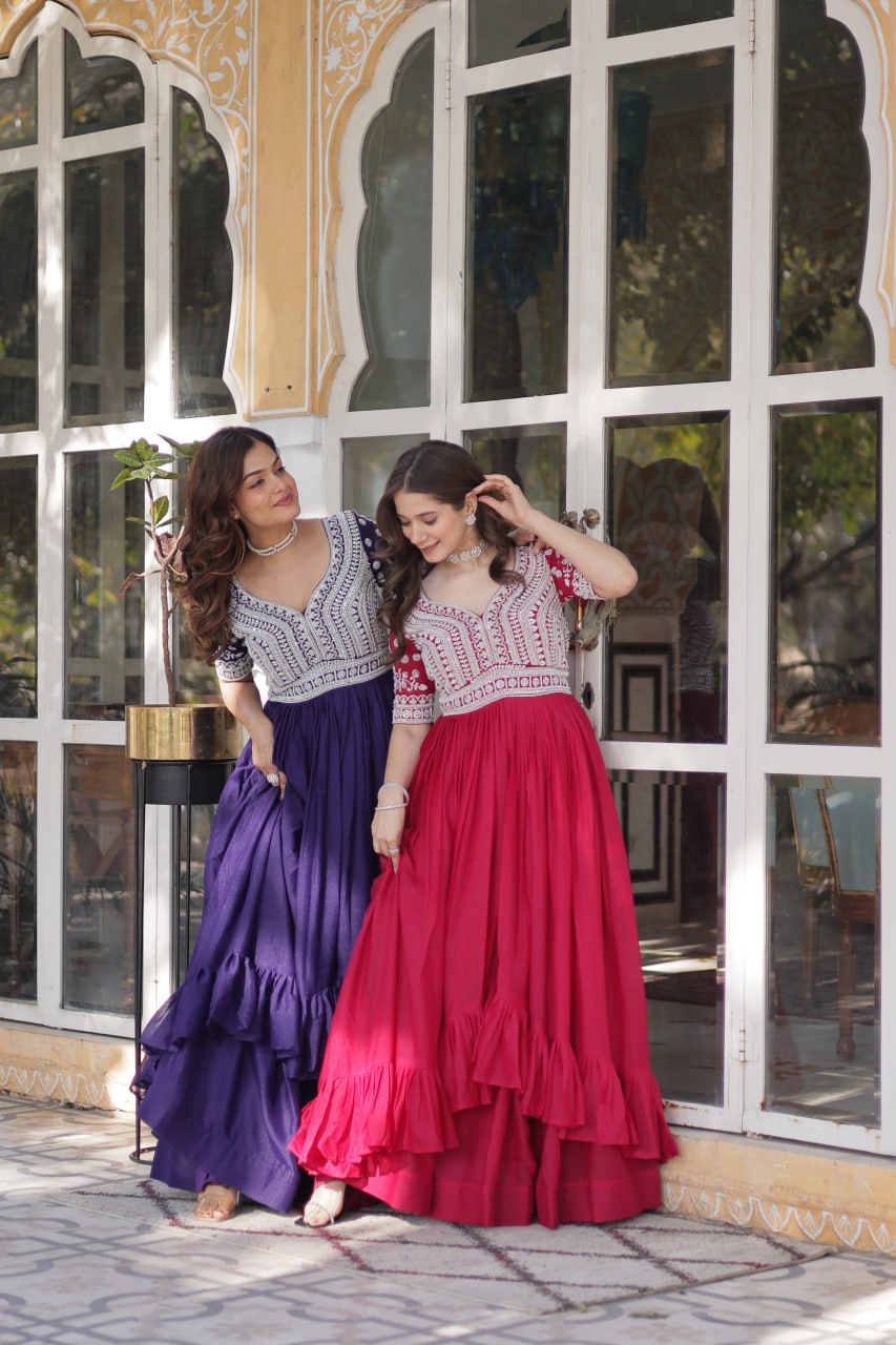 Star Georgette with Embroidery Beads Sequins-work