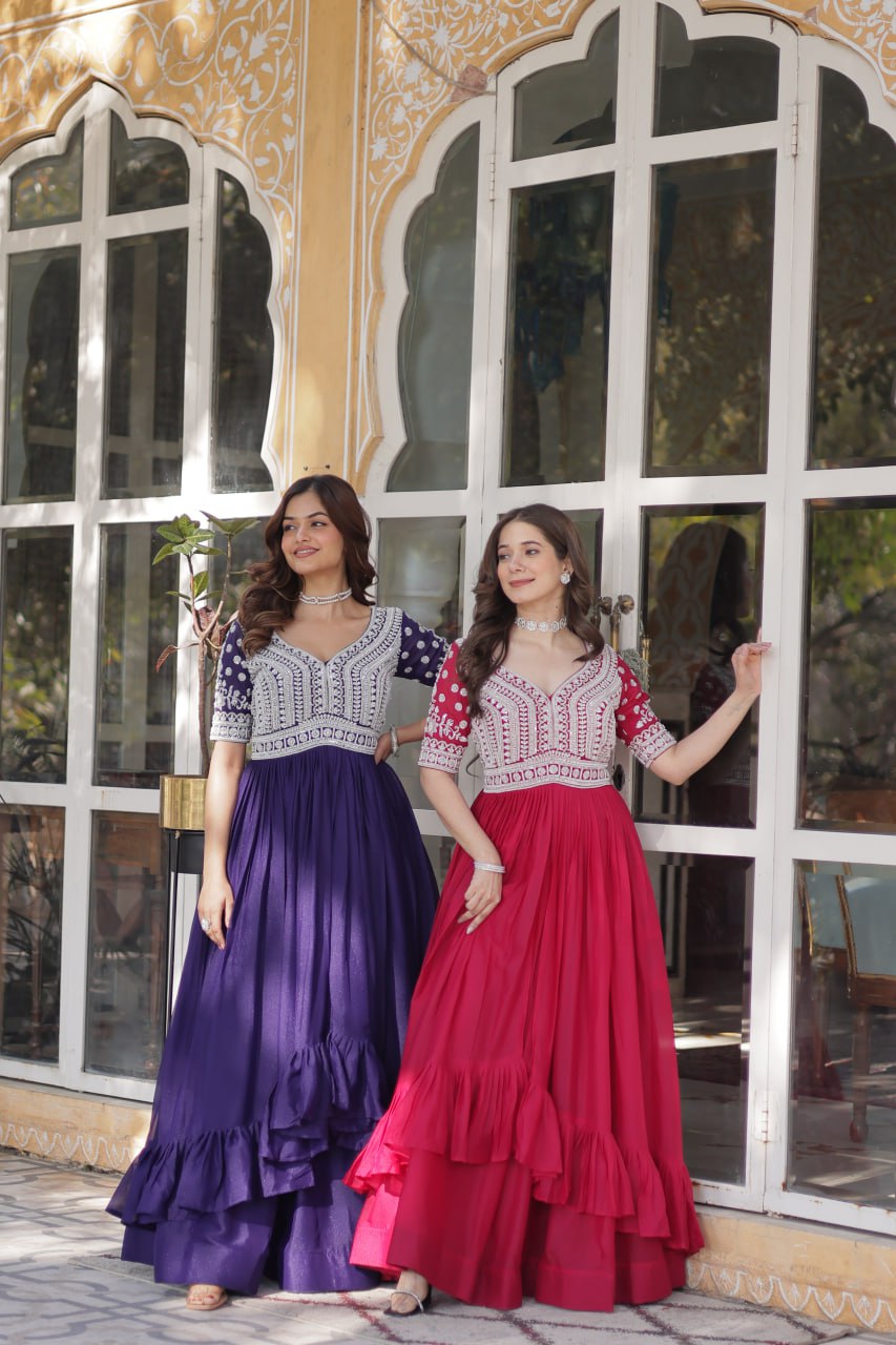 Star Georgette with Embroidery Beads Sequins-work