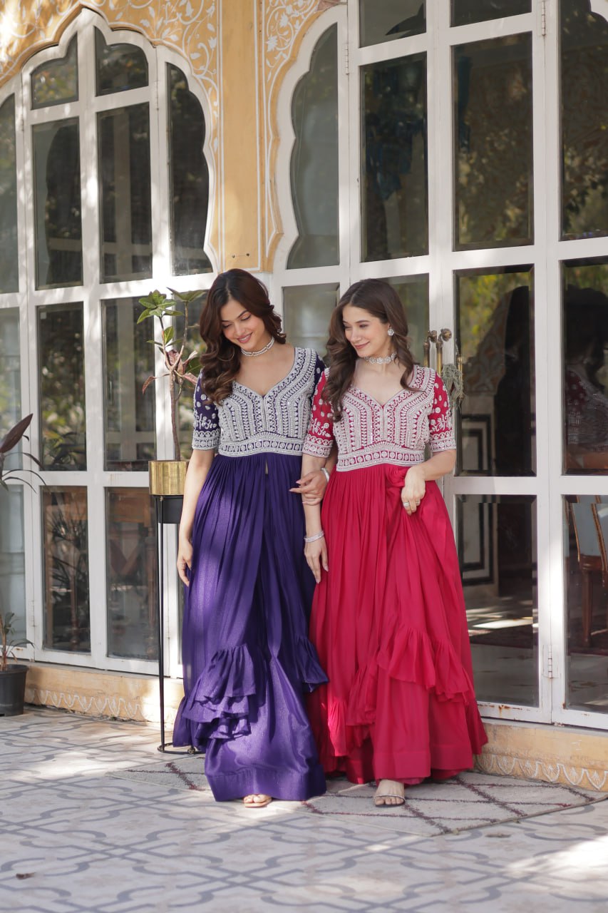 Star Georgette with Embroidery Beads Sequins-work