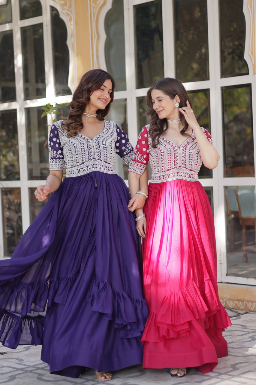 Star Georgette with Embroidery Beads Sequins-work