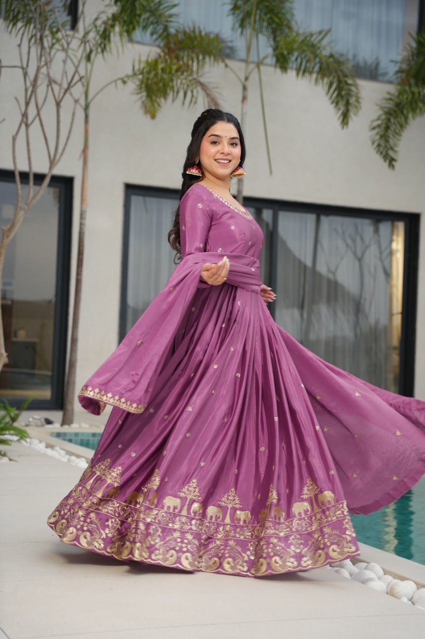 New Designer Zari Sequin Embroidery, Light Purple Color Soft Chin Non-Fubric, Combined With Designer Dupatta